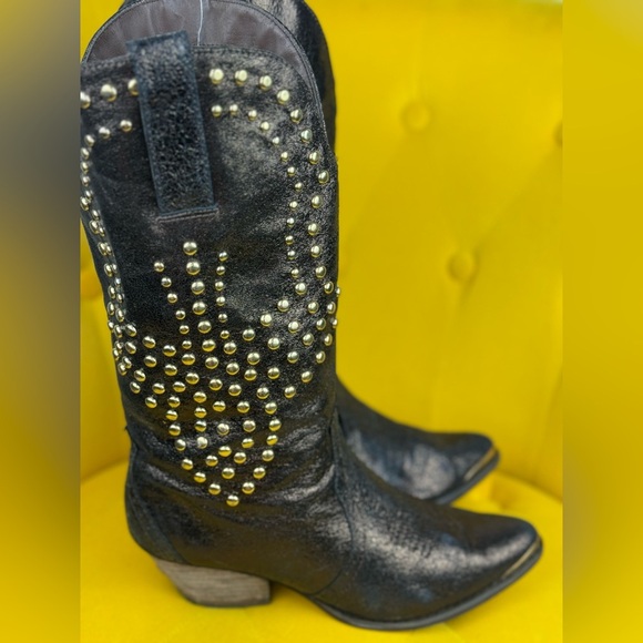 Reba Black Studded Boots Size 8M - Picture 1 of 14